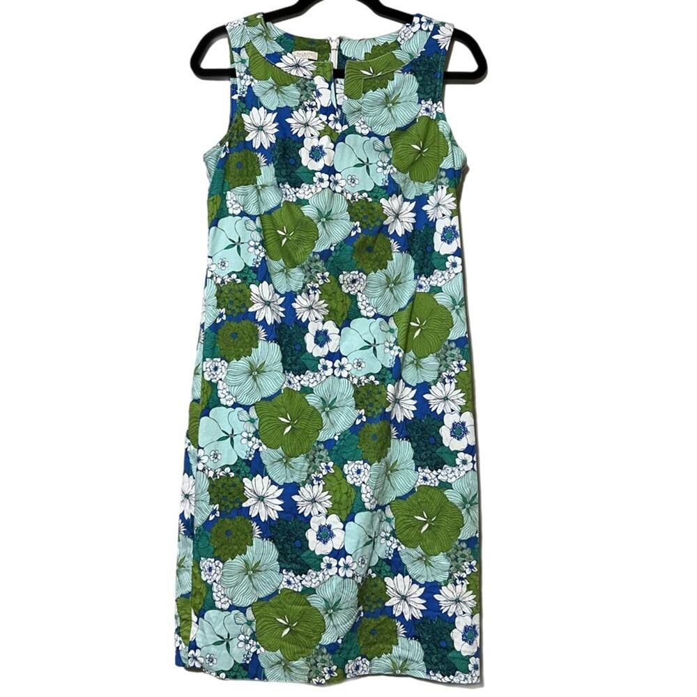 TALBOTS size 10P sheath dress zips up back sleeveless retro mod 70s vibe stain